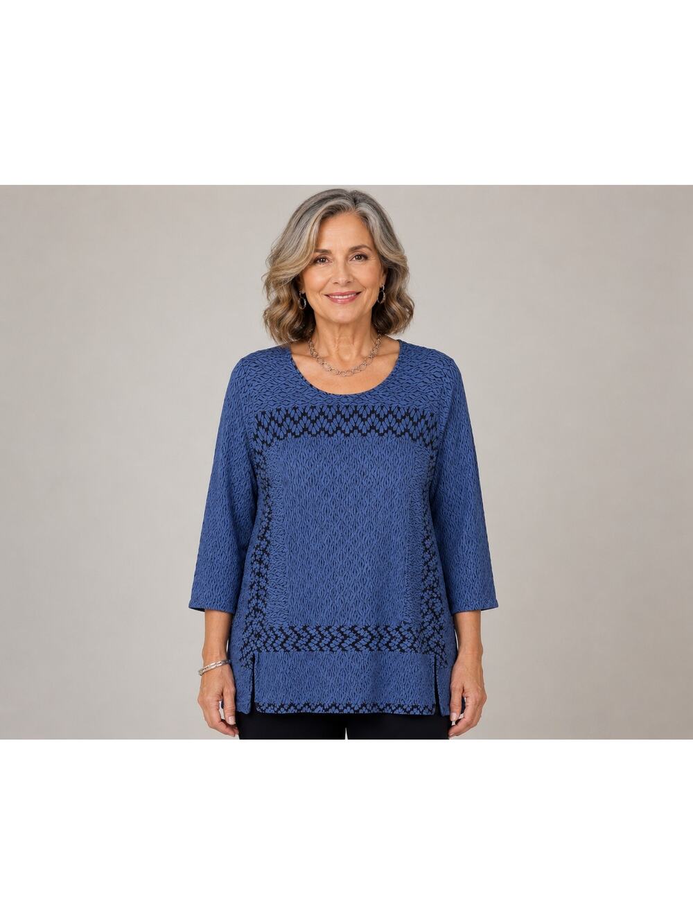 Habitat 3D Knit Blue Tunic Shirt Lagenlook Boho Artsy Womens Medium